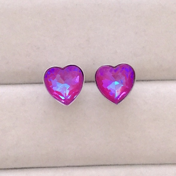 Jewelry - Hot Pink Aurora Borealis Crystal Heart Earrings